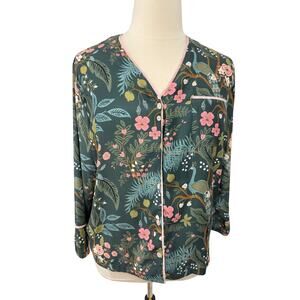 Rifle Paper Co Summersalt Emerald Peacock Cloud 9 Silky Pajama Top, XL